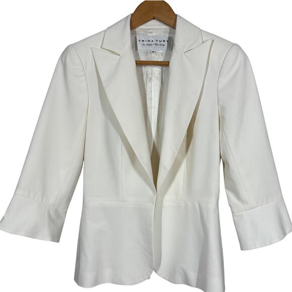 Trina Turk Clasp Front Blazer Cream Career Casual 3/4 Sleeve - 6 - Picture 1 of 6